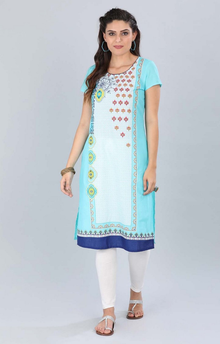 Women Shantoon Blue Solid Kurta main image 0