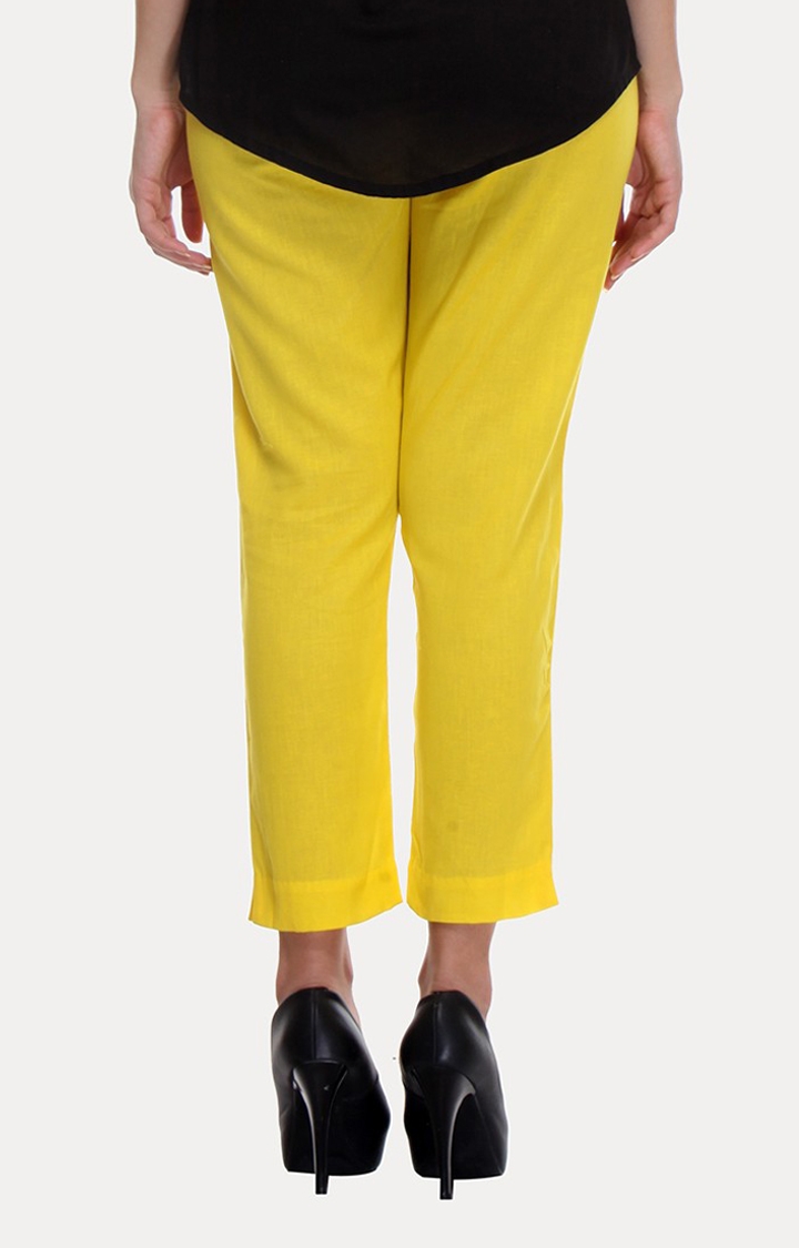 W | Women's Yellow Cotton Blend Solid Trousers 3