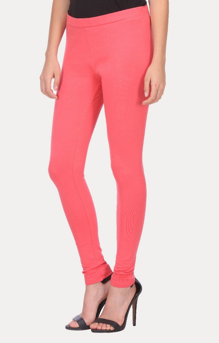 W | Women's Pink Cotton Blend Solid Leggings 1