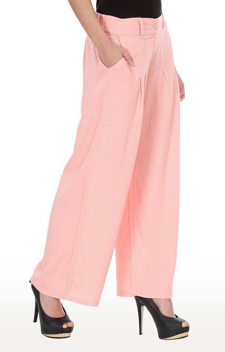 W | Women's Pink Cotton Blend Solid Trousers 0