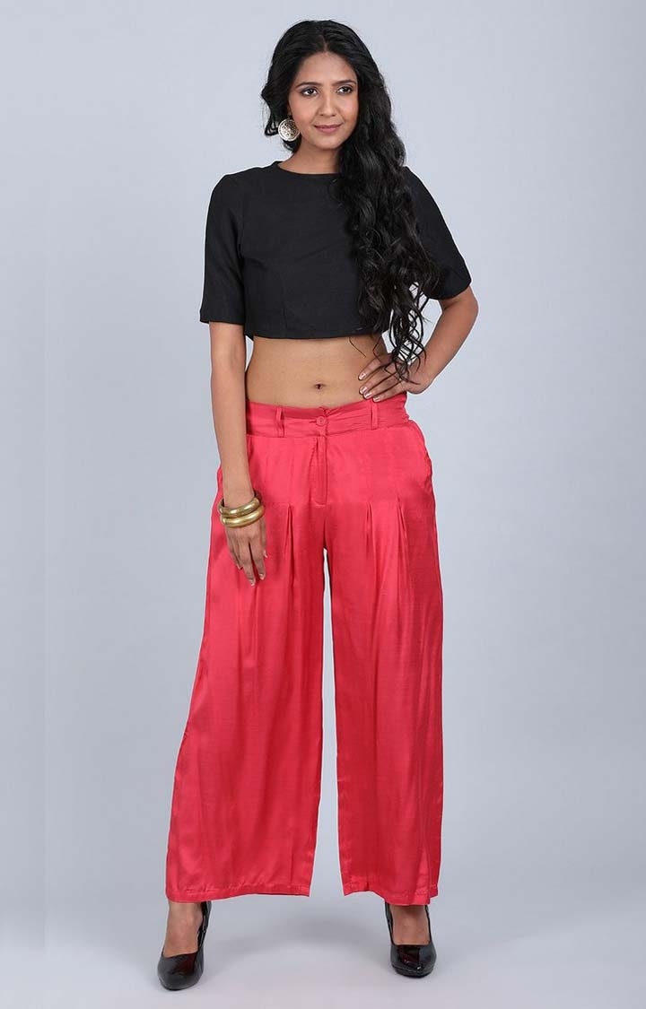 W | Women's Red Cotton Blend Ethnic Pants 0