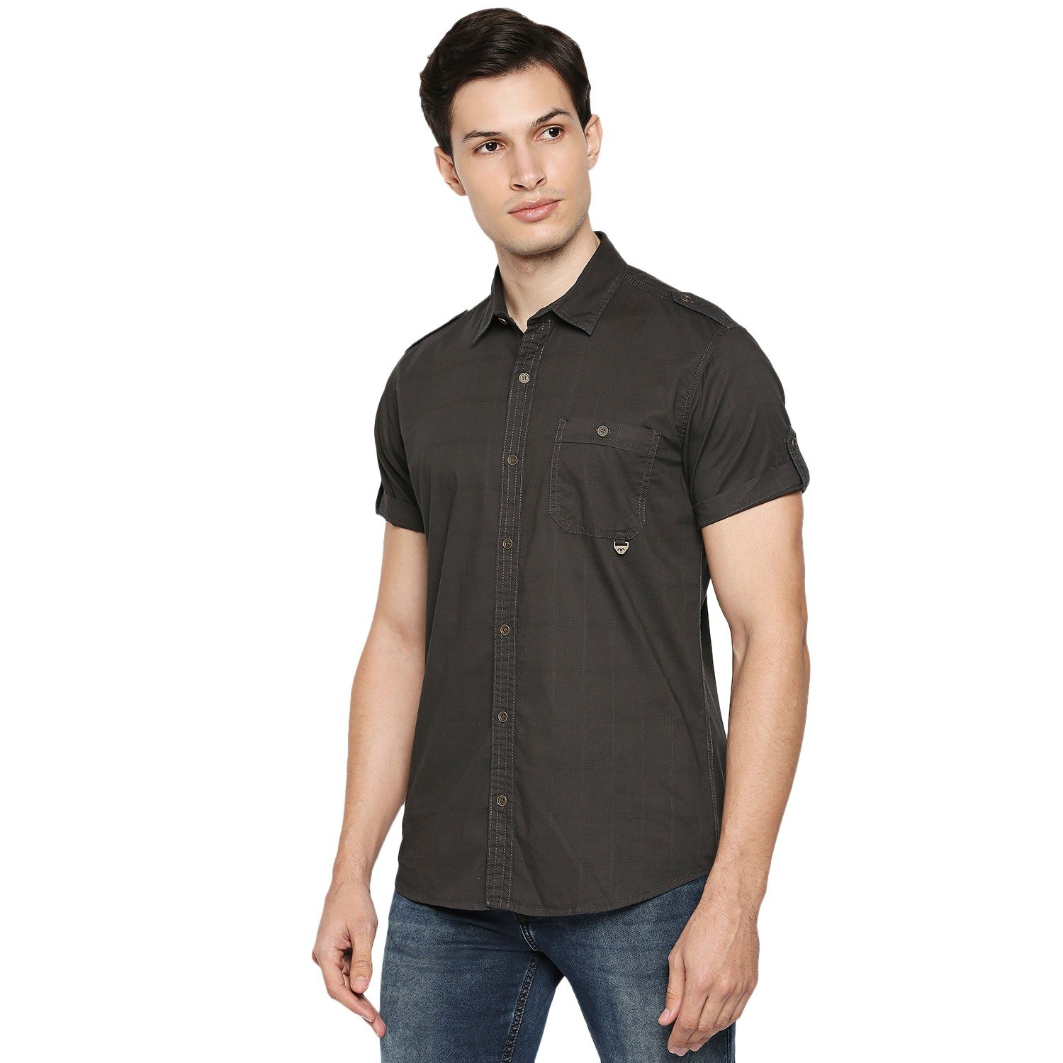 Slim Fit Textured Plain Authentic Casual Half Sleeve Shirt