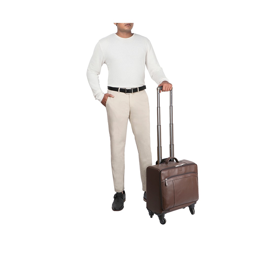 Hidesign Genuine Leather Unisex Trolley Bag Brown