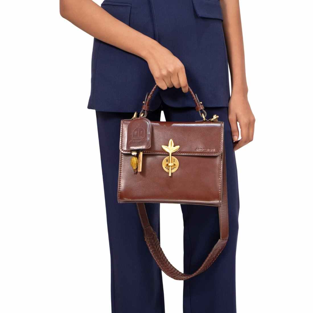 Hidesign Genuine Leather Women Shoulder Bag Brown