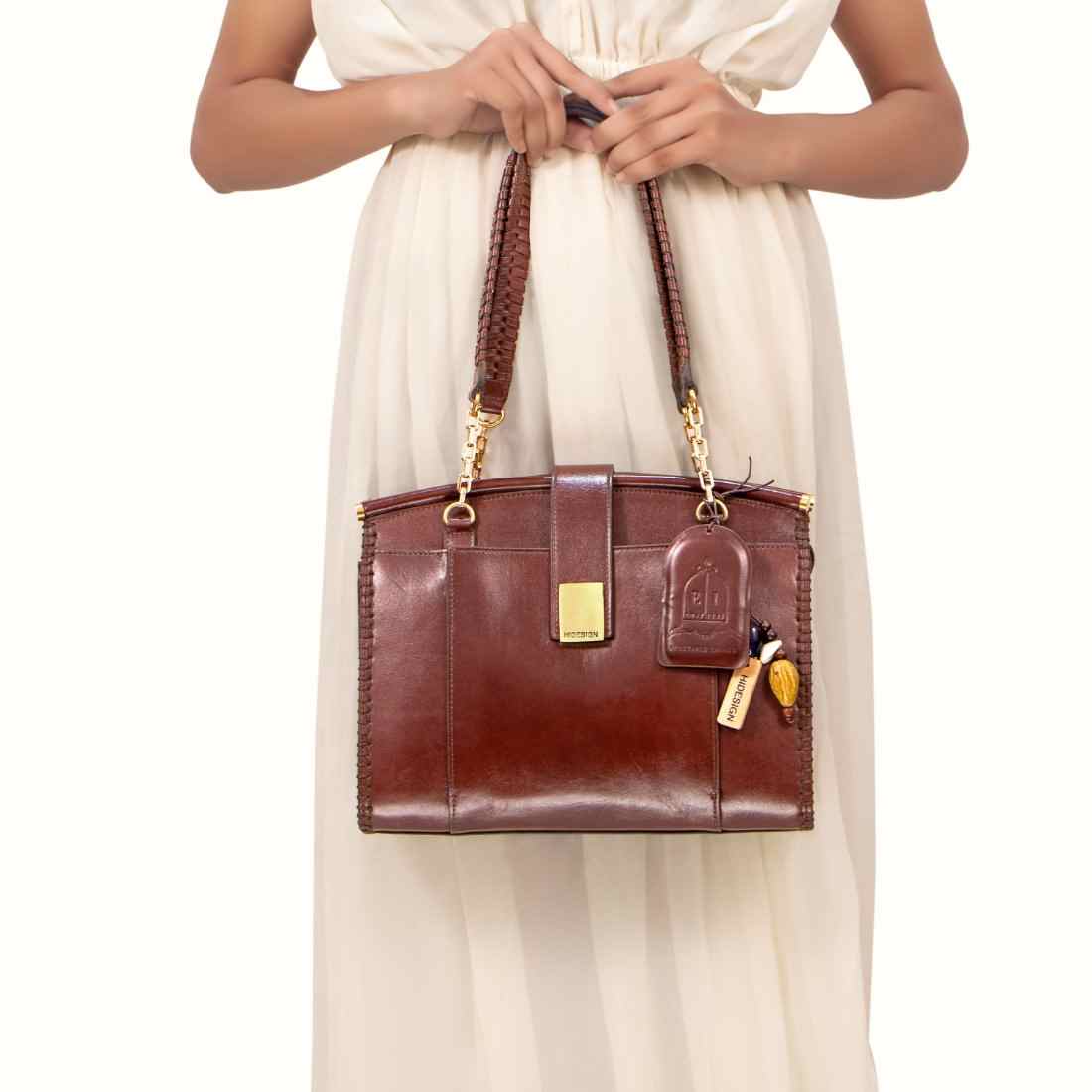 Hidesign Genuine Leather Women Shoulder Bag Brown