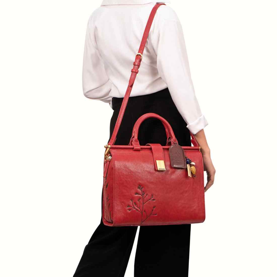Hidesign Genuine Leather Women Shoulder Bag Red