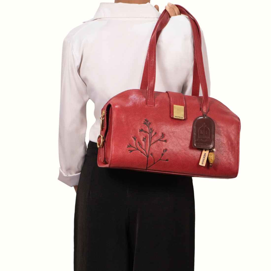 Hidesign Genuine Leather Women Shoulder Bag Red
