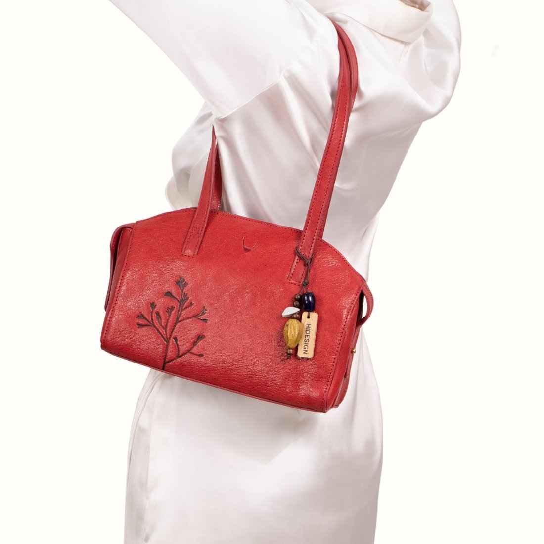 Hidesign Genuine Leather Women Shoulder Bag Red