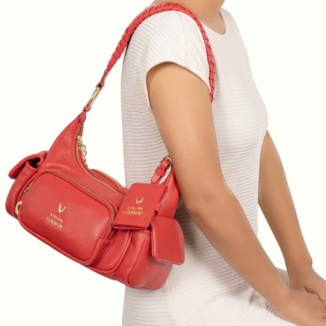 Hidesign Genuine Leather Women's Red Shoulder Bag