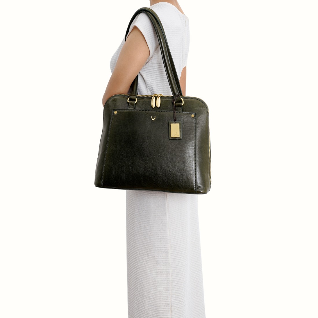 Hidesign Genuine Leather Women Shoulder Bag Olive