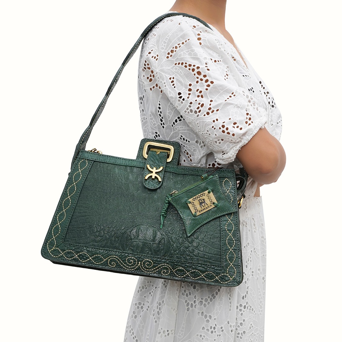 Hidesign Genuine Leather Women's Green Shoulder Bag