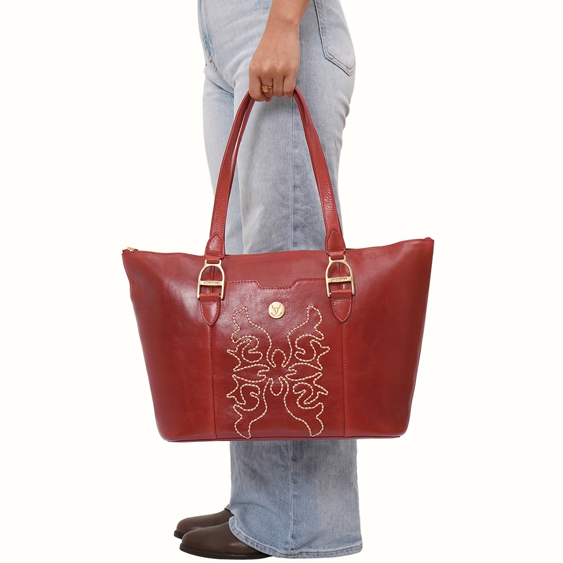 Hidesign Genuine Leather Women Shoulder Bag Red