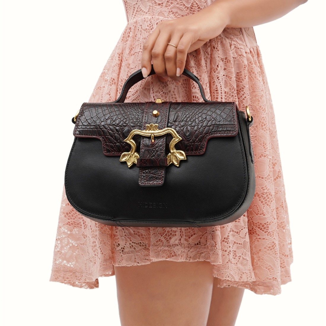 Hidesign Genuine Leather Women Shoulder Bag Black / Red / Marsala