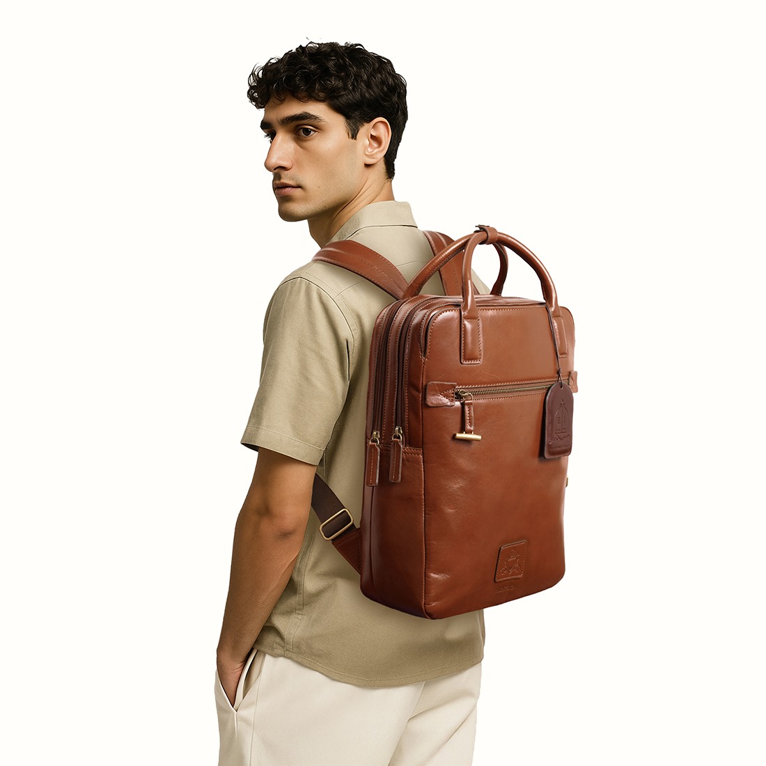 Hidesign Genuine Leather Men's Backpack - Tan