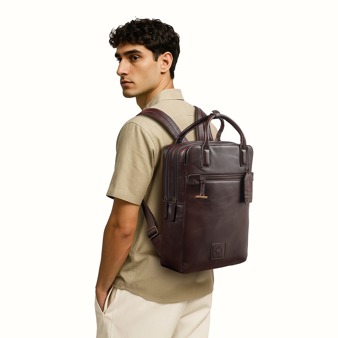 Hidesign Genuine Leather Men's Backpack - Dark Brown