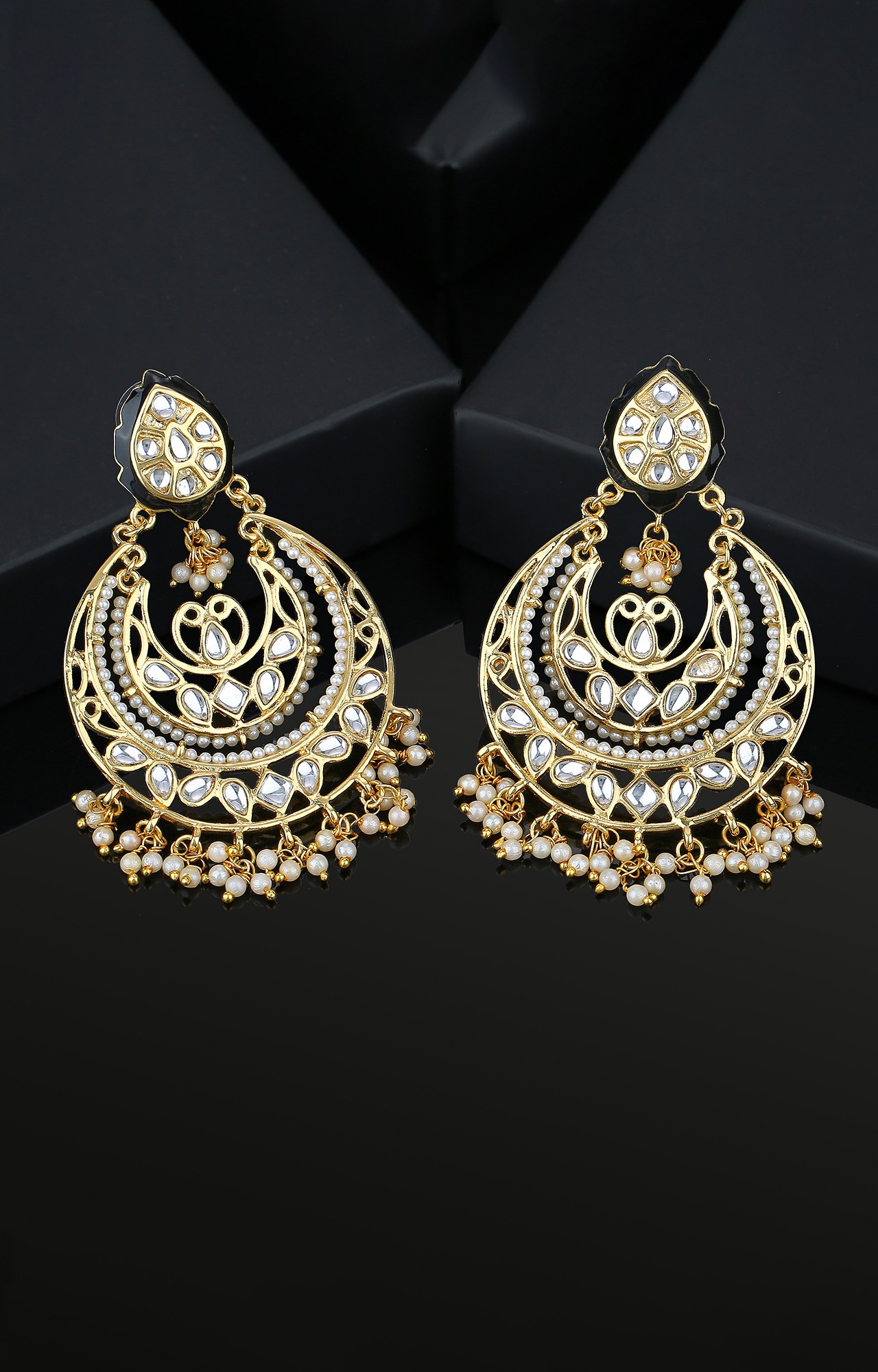 Estele Gold Plated Gorgeous Kundan Chandbali Earrings with Pearl for Women