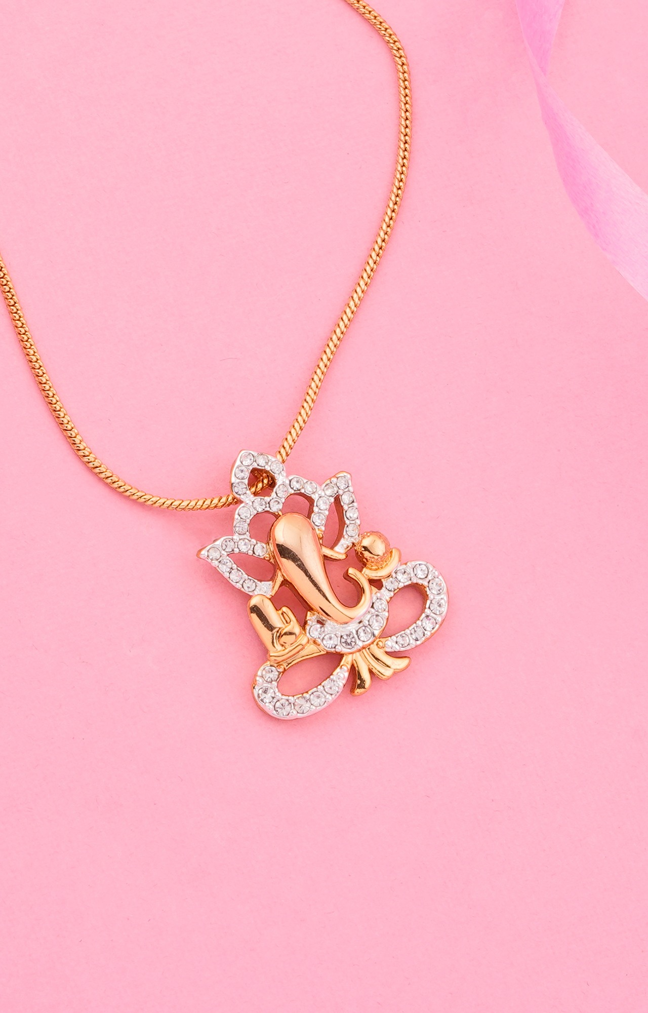 Estele Gold & Rhodium Plated Ganesh Pendant with Crystals for Women
