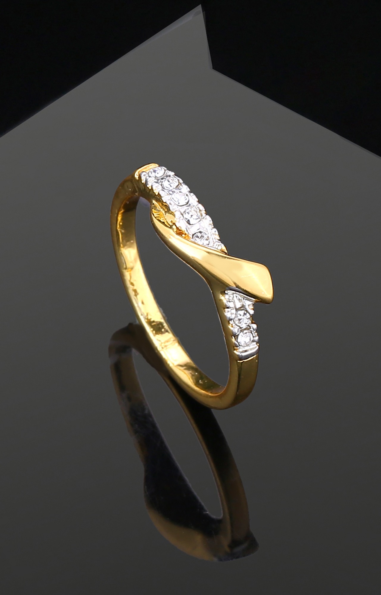 Estele Gold and Rhodium Plated Alluring Finger Ring with Crystals for Girl's and Women