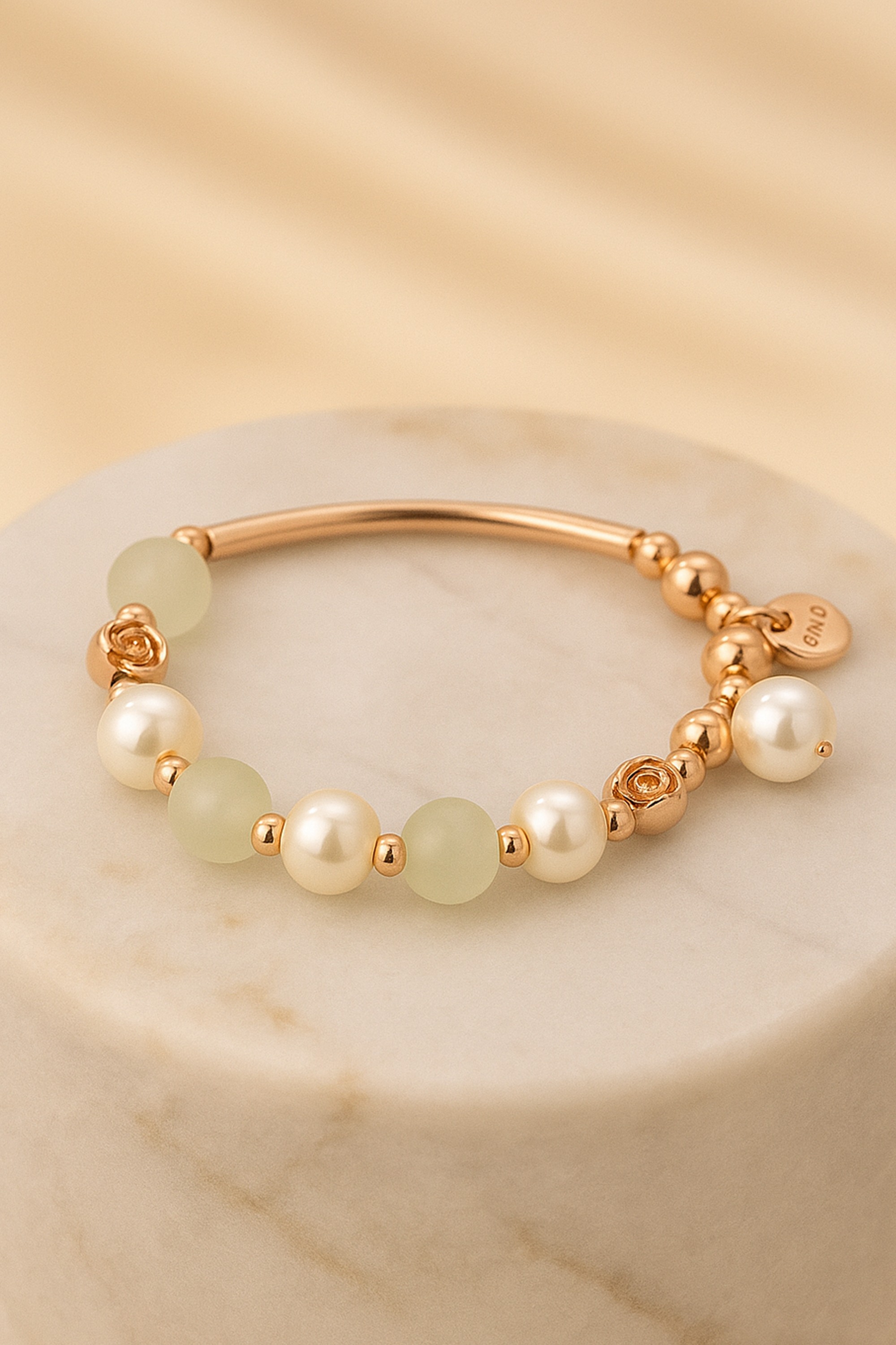 Estele Rosegold Plated Flux Pearl Charm Bracelet with Comfort Fit for Girls & Women