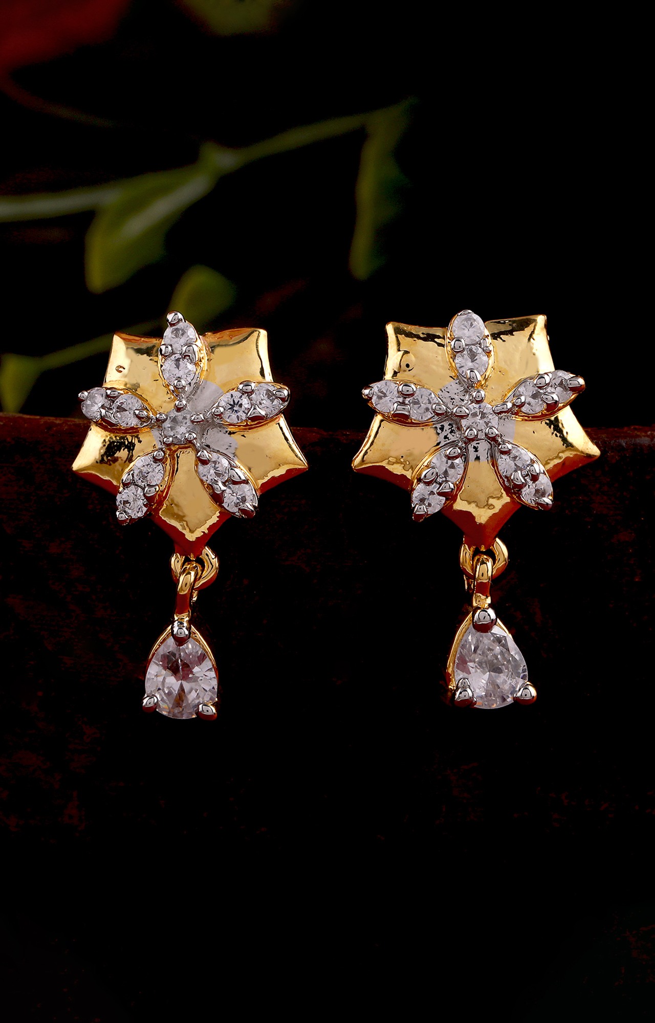 Estele Gold Plated CZ Star Designer Stud Earrings for Women