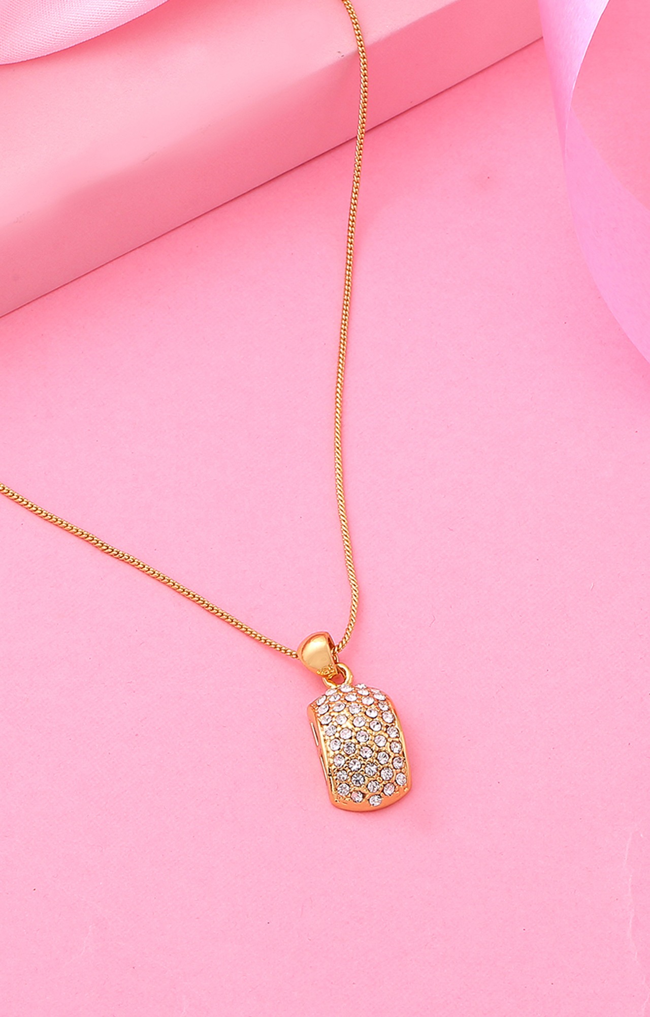 Estele Gold Plated Trendy Striking Designer Pendant with Crystals for Women