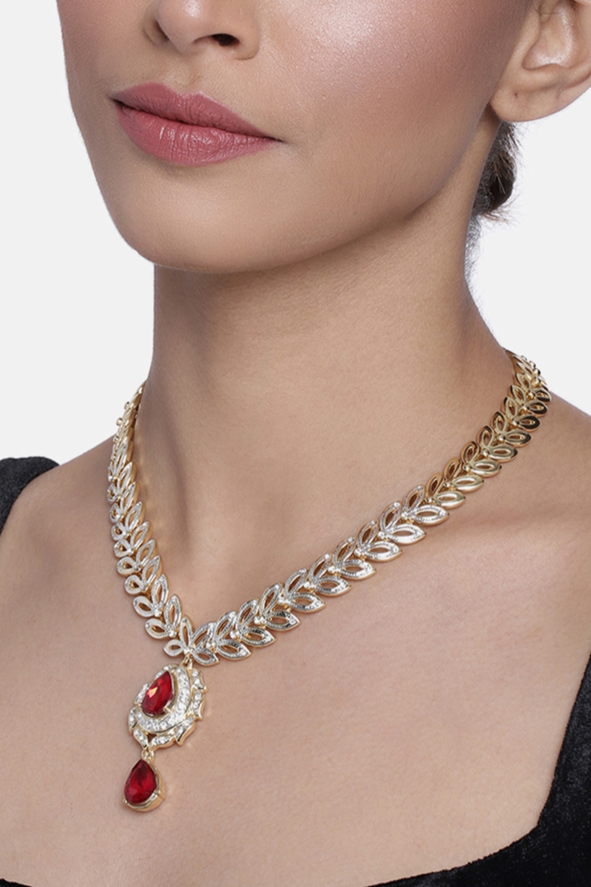 Estele Gold Plated Trendy classic Designer Necklace Set with Crystals for Women