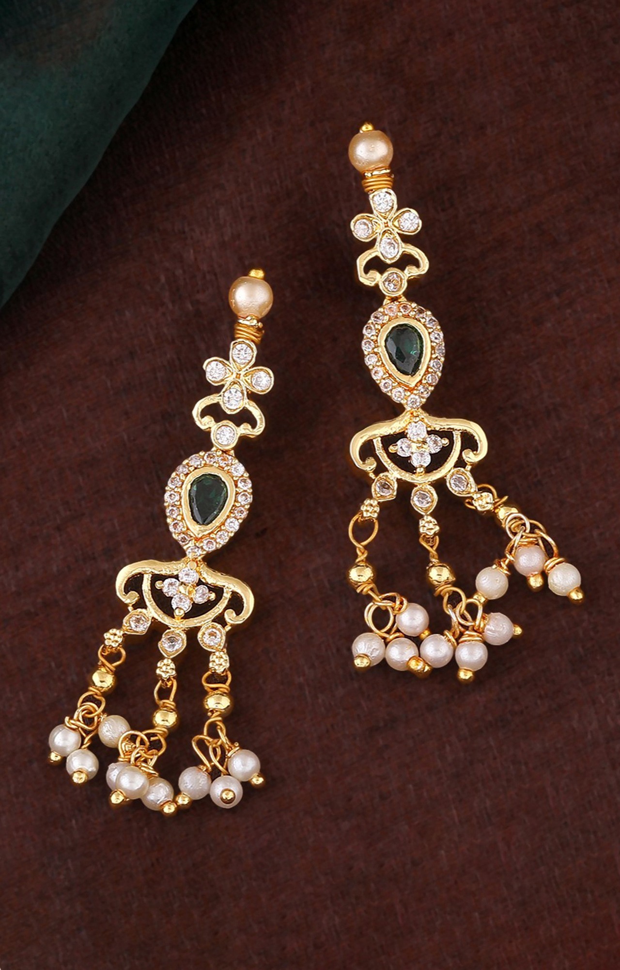 Estele Gold Plated CZ Glamorous Designer Earrings with Pearls for Women
