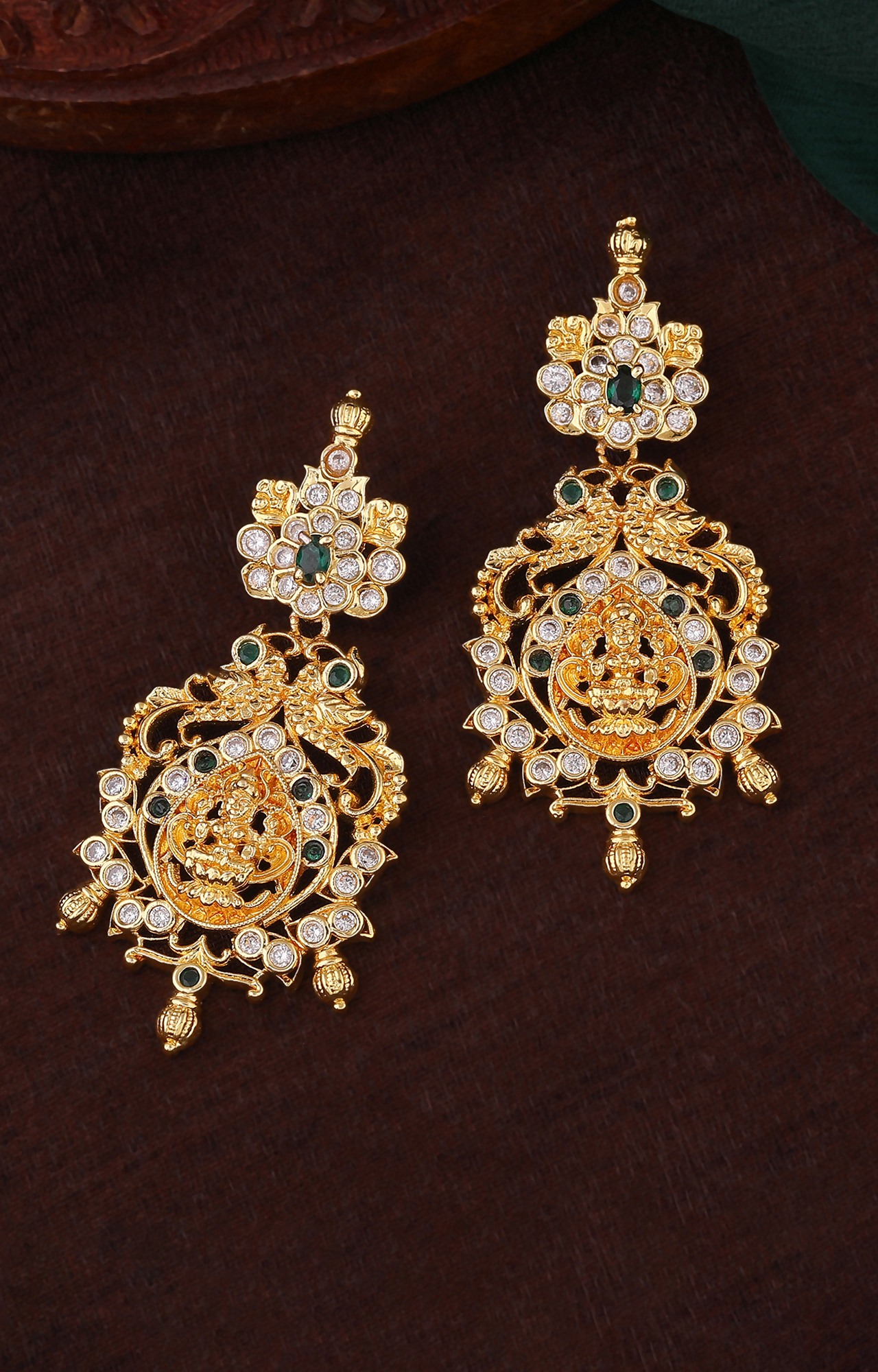 Estele Gold Plated CZ Lakshmi Devi Designer Earrings for Women