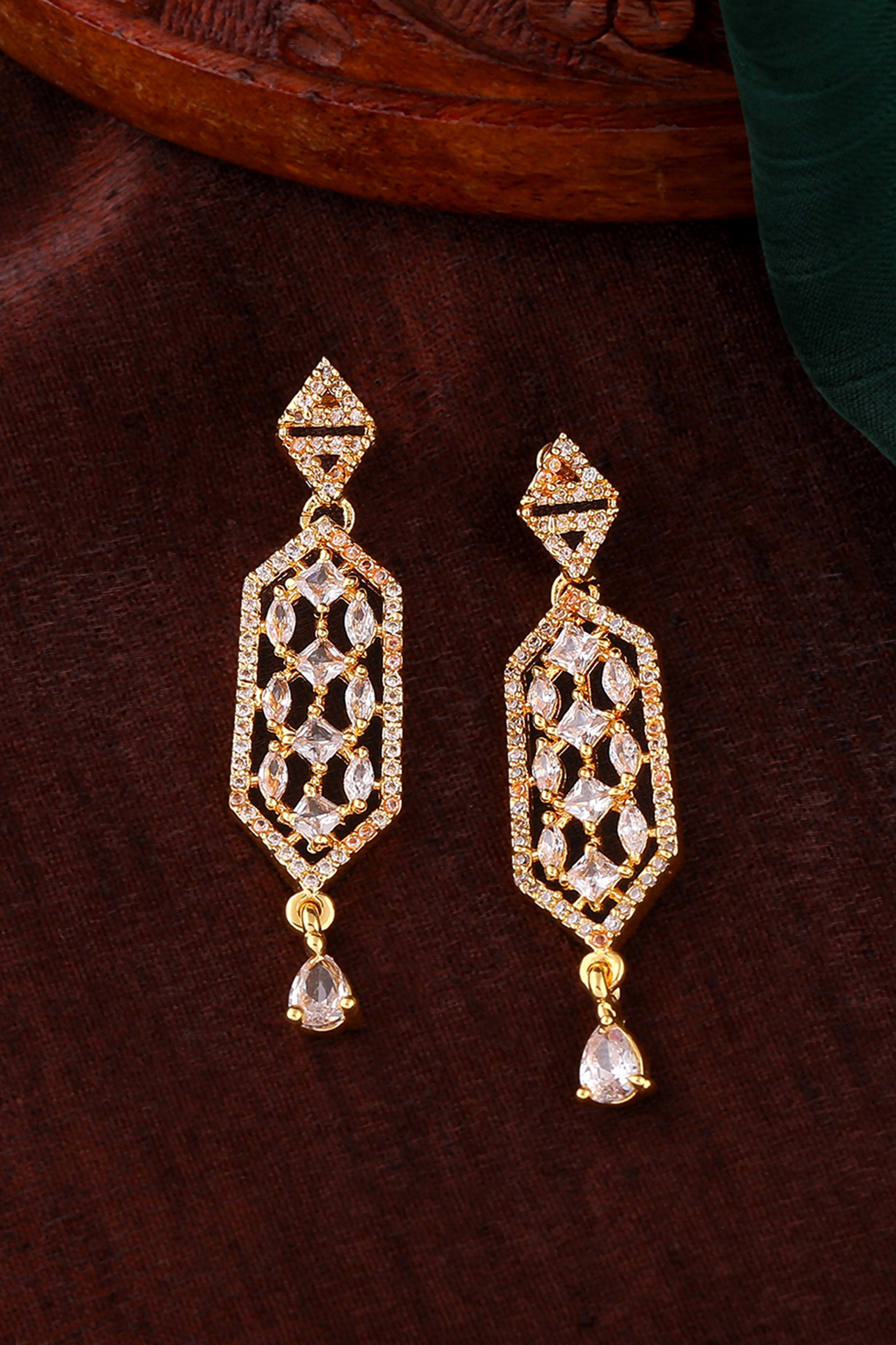 Estele Gold Plated CZ Sparkling Designer Earrings for Women