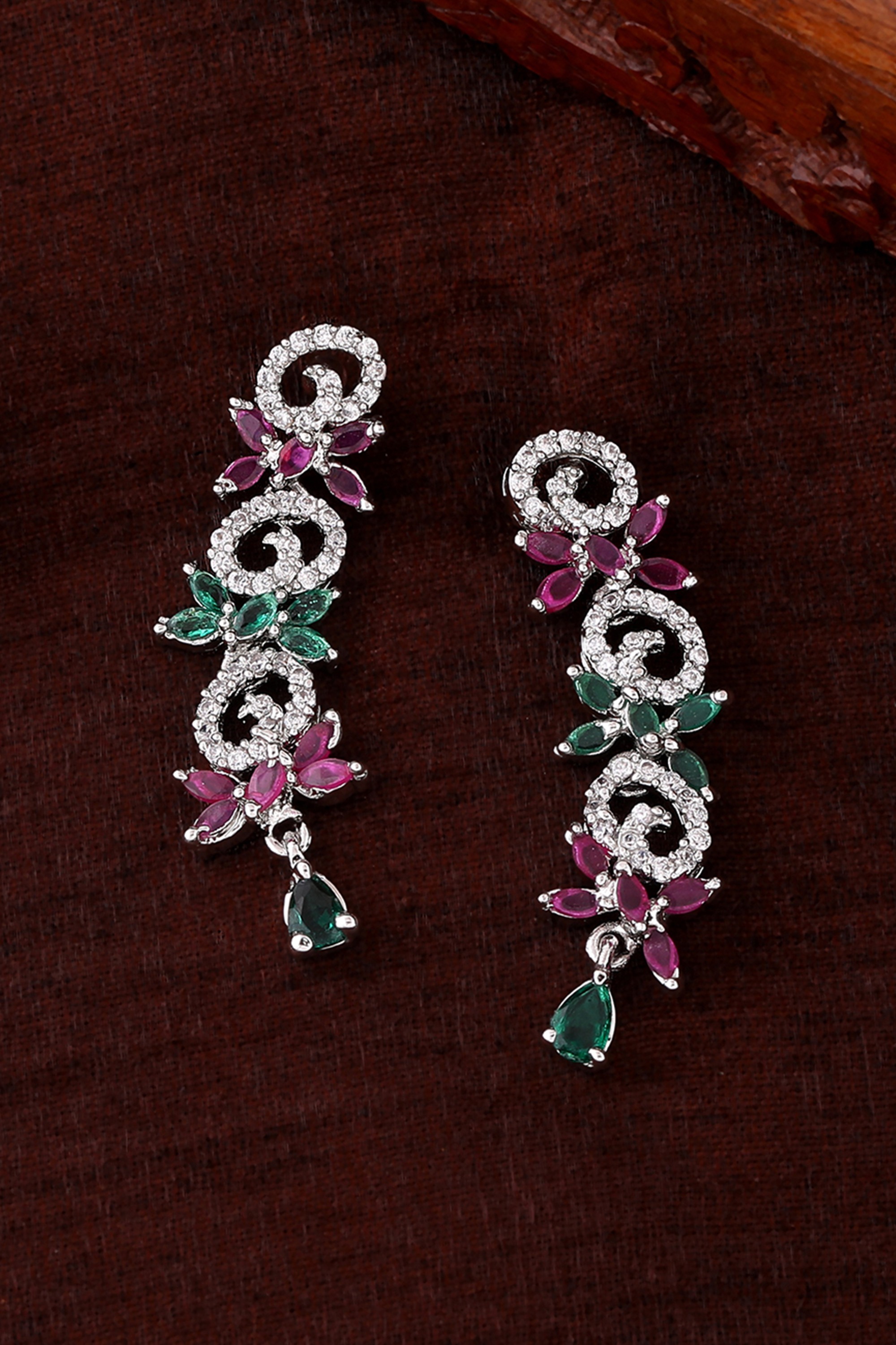 Estele Rhodium Plated CZ Dazzling Twirl Designer Drop Earrings for Women – Stylish, Elegant, and Captivating Jewelry for Every Occasion