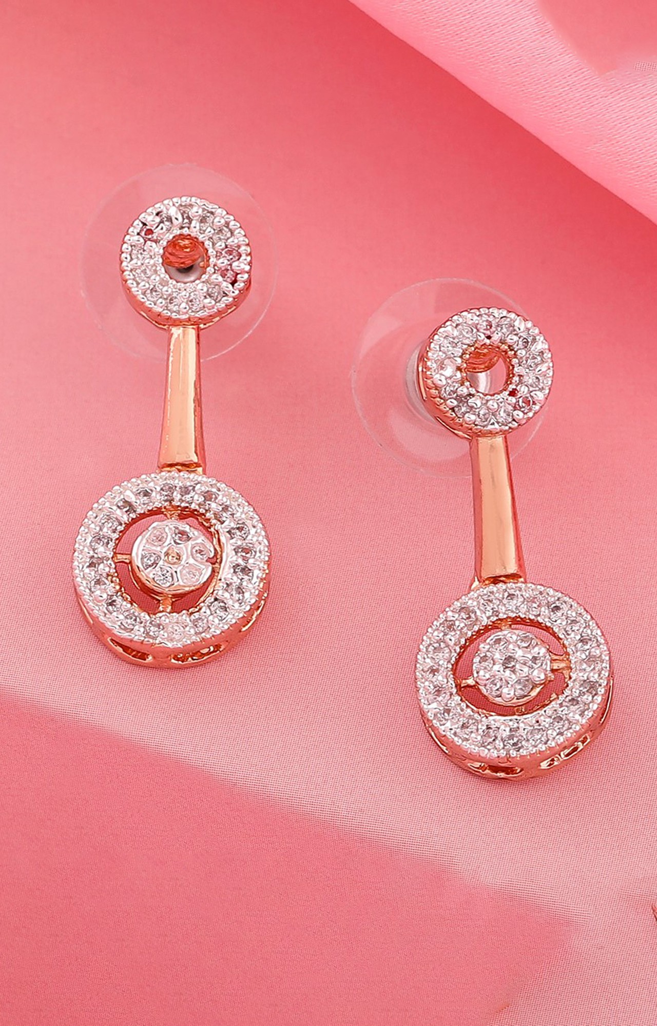 Estele Rose Gold Plated CZ Sparkling Circular Designer Earrings for Women