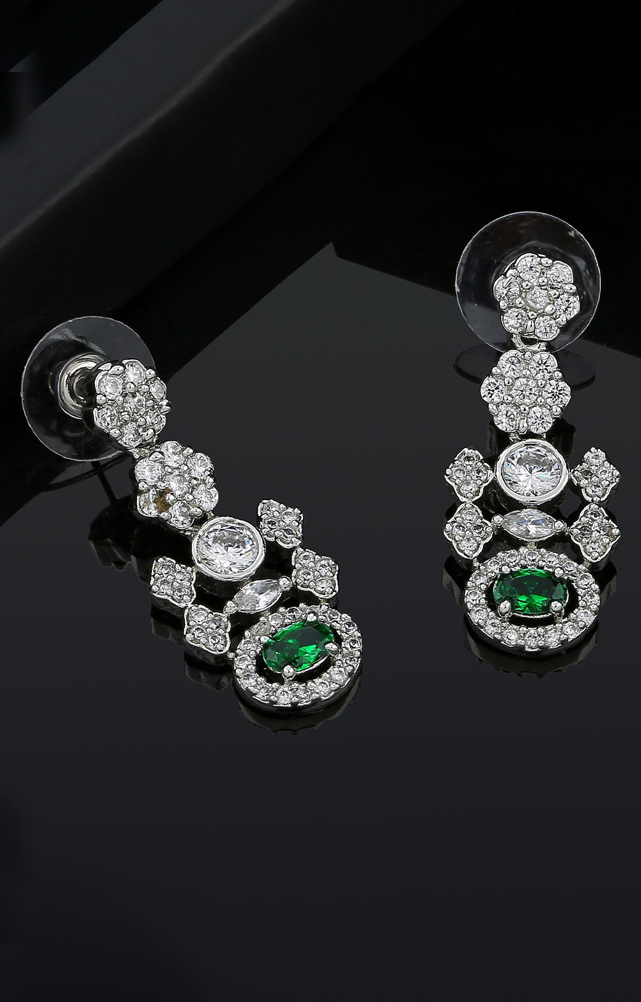 Estele Rhodium Plated CZ Glamour In Green Earrings for Women