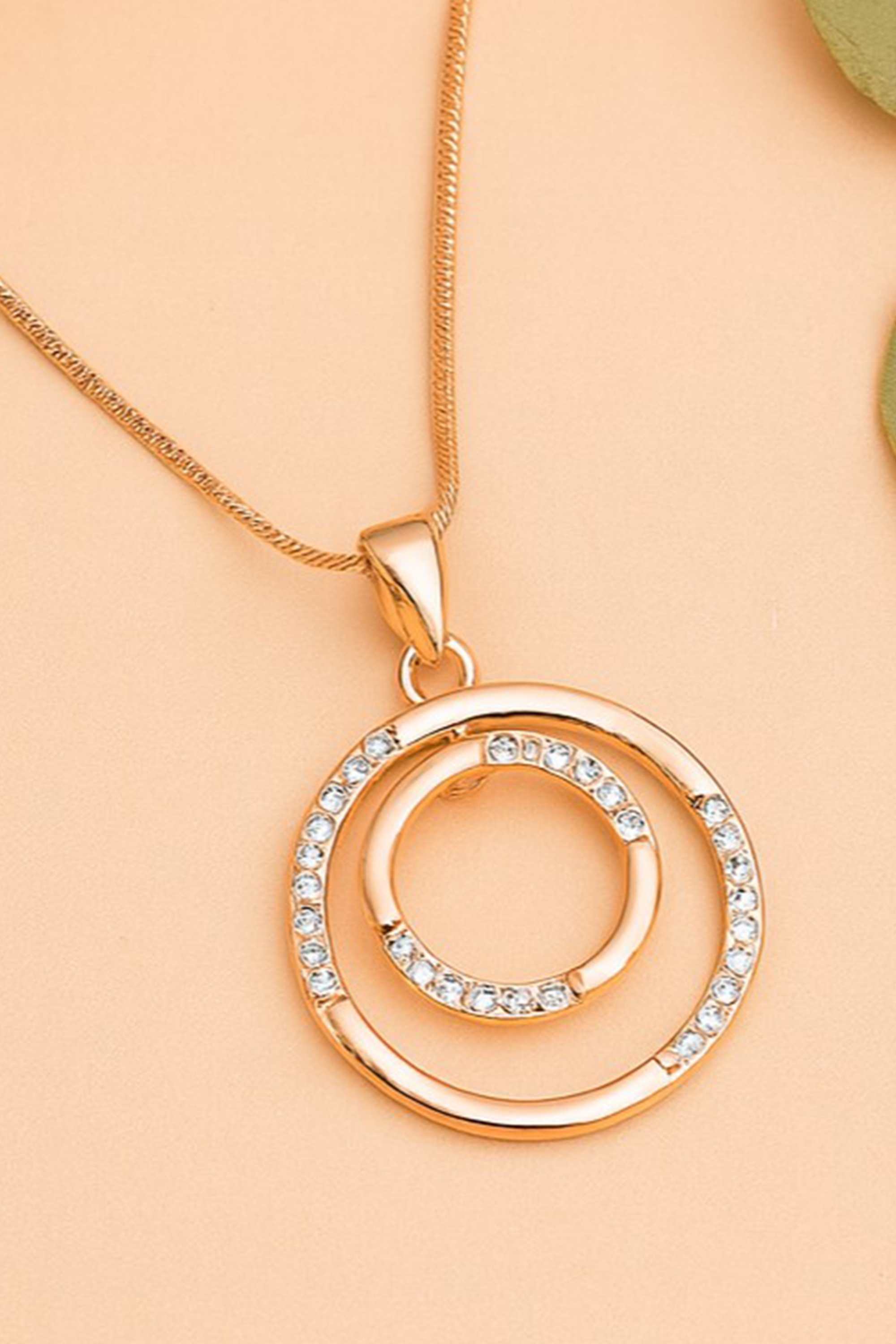 Estele Rosegold Plated Double Circle Shape Pendant for Women