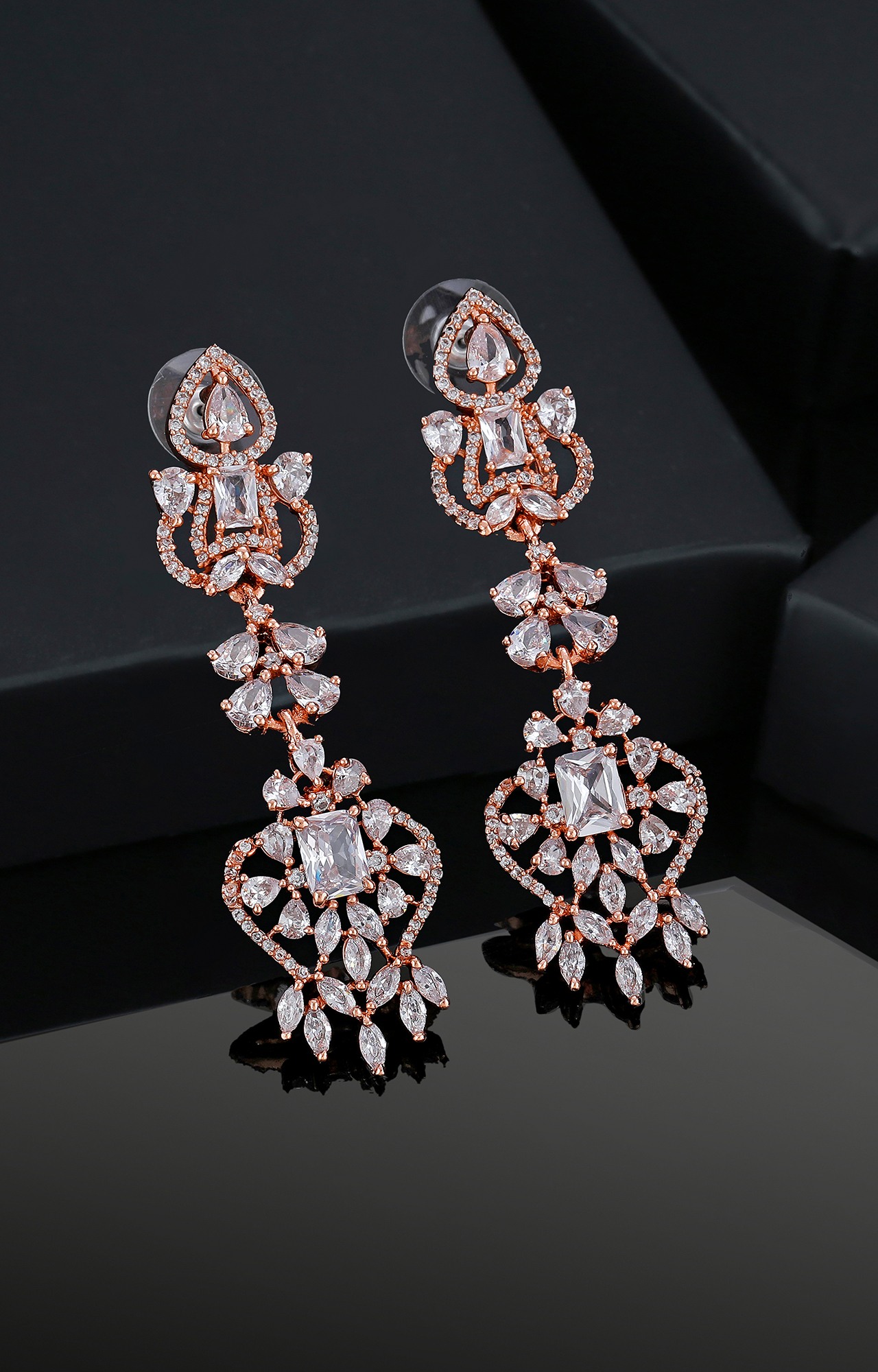 Estele Rose Gold Plated CZ Magnificent Drop Earrings for Women