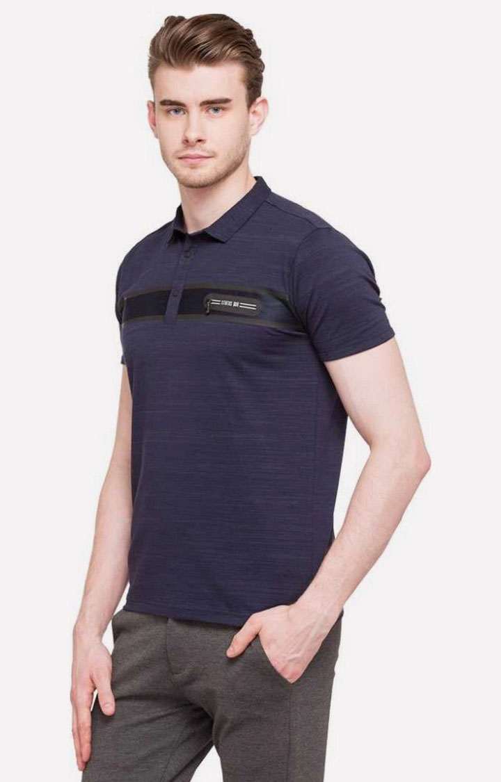 Men's Blue Cotton Striped Polos
