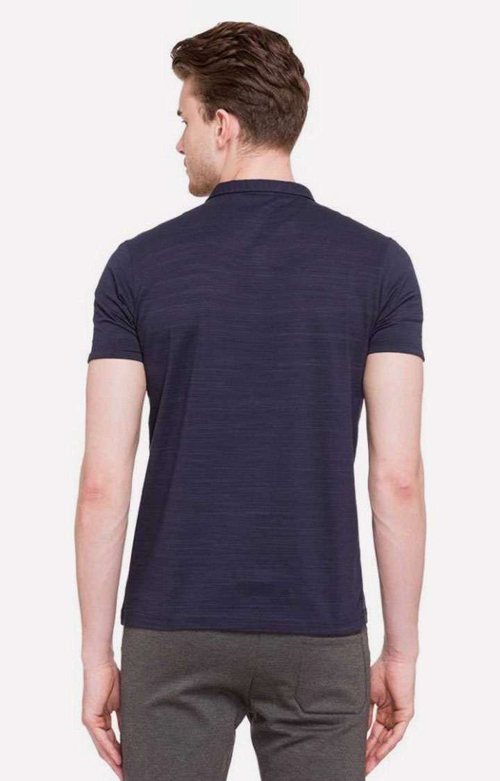 Men's Blue Cotton Striped Polos