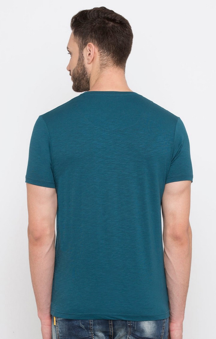 Status Quo | Men's Green Cotton Typographic Printed Regular T-Shirt 2