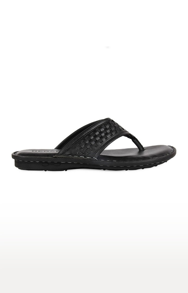Men's Black Leather Flip Flops