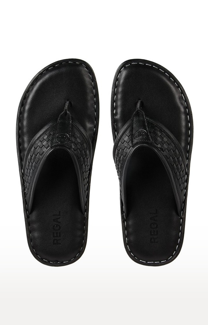 Men's Black Leather Flip Flops