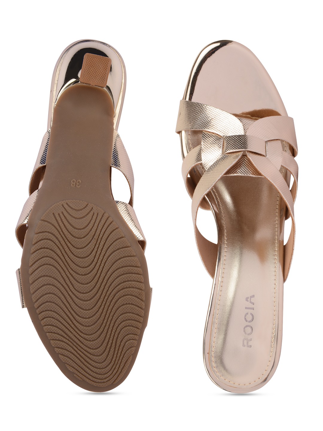 Women Textured Criss Cross Strap Heels