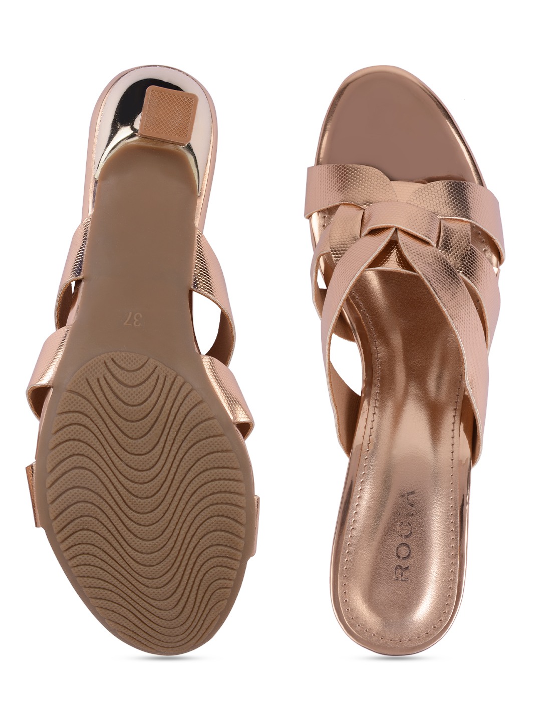 Women Textured Criss Cross Strap Heels