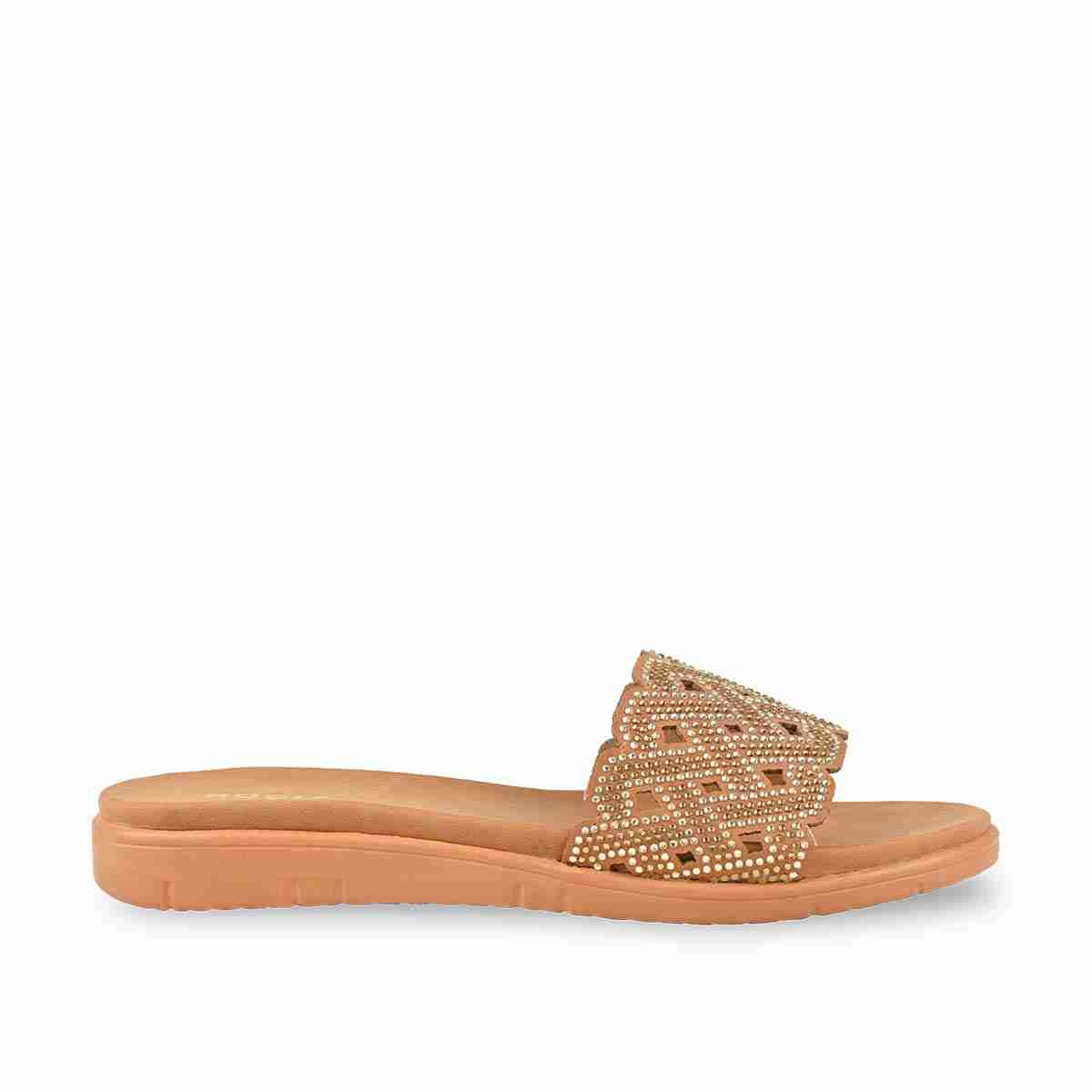 Rocia Antique Gold Women Diamond Studded Sliders
