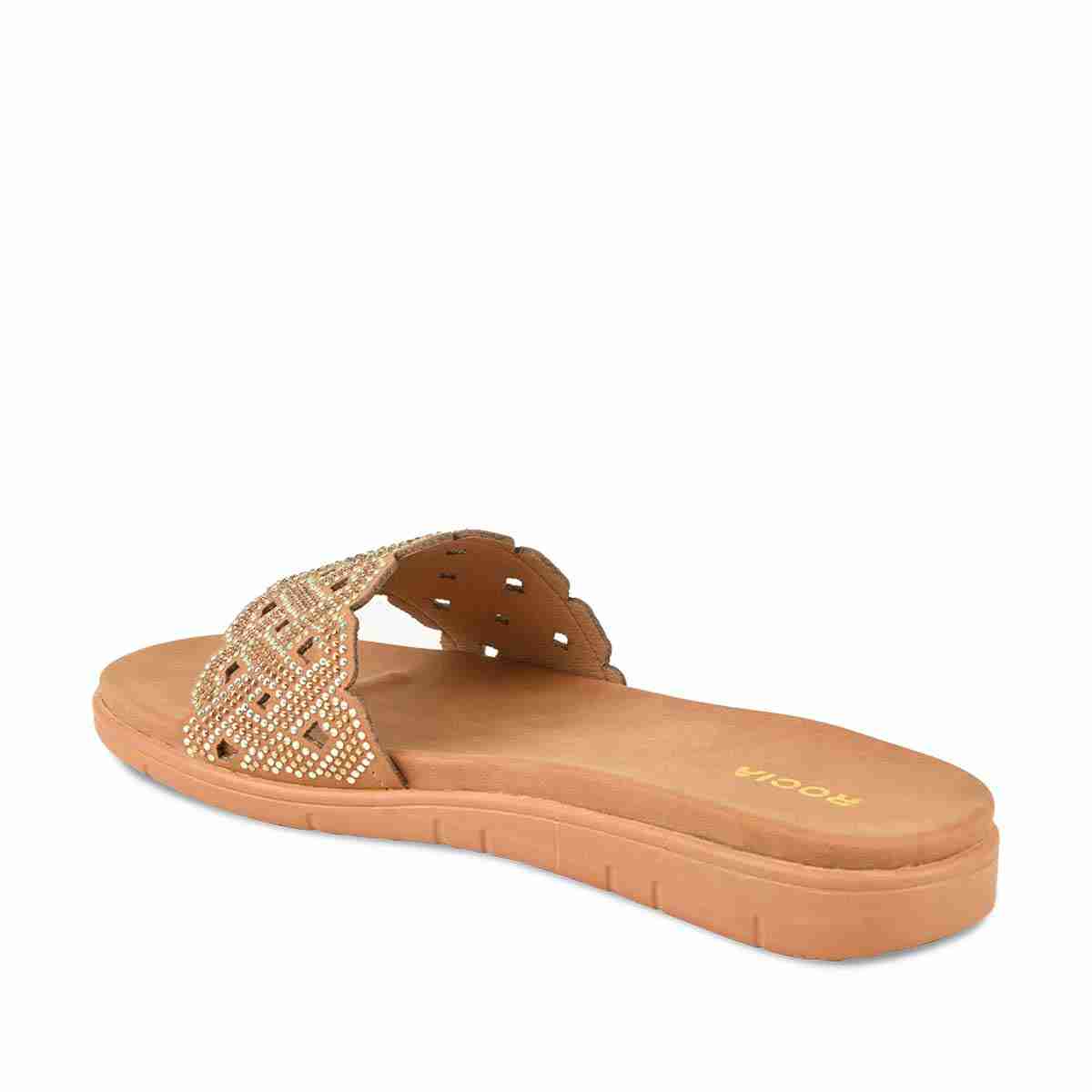 Rocia Antique Gold Women Diamond Studded Sliders