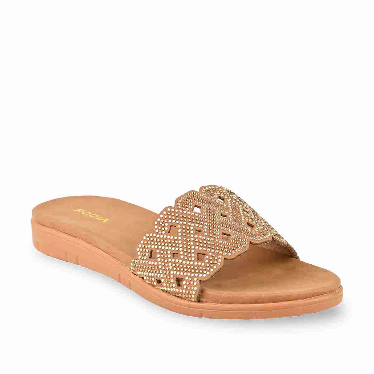 Rocia Antique Gold Women Diamond Studded Sliders