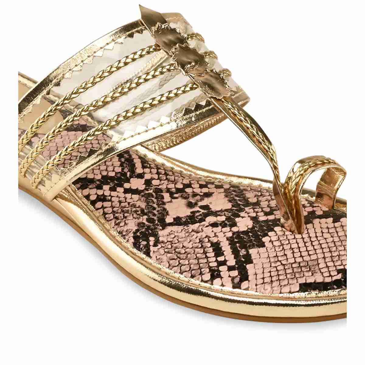 Rocia Gold Women Flat Vinyl Kolhapuris