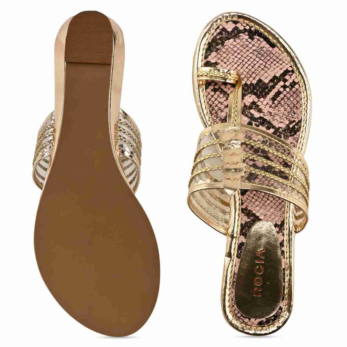 Rocia Gold Women Flat Vinyl Kolhapuris