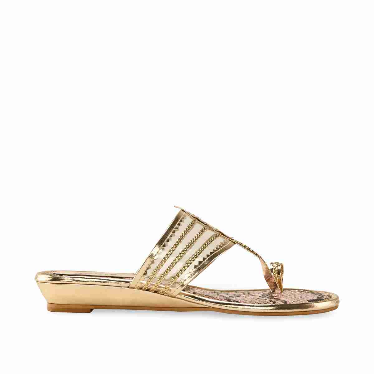 Rocia Gold Women Flat Vinyl Kolhapuris