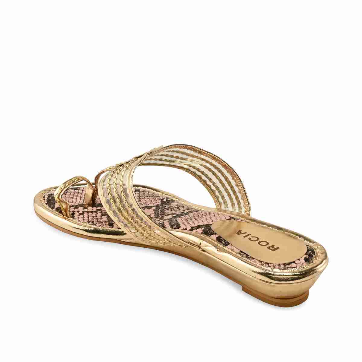 Rocia Gold Women Flat Vinyl Kolhapuris