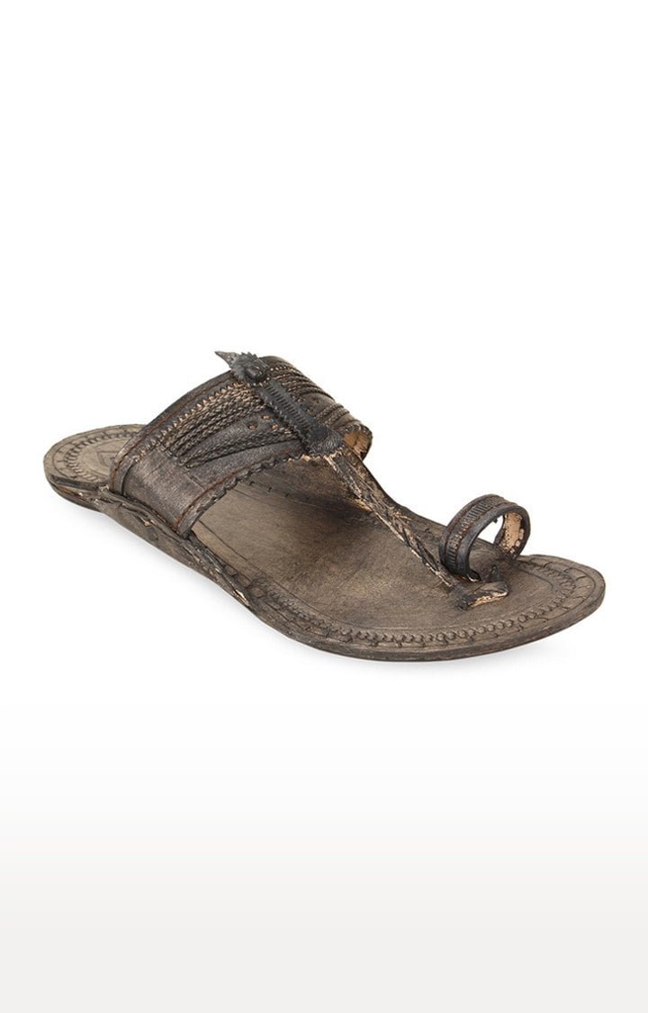 Men's Grey Leather Ethnic Sandals