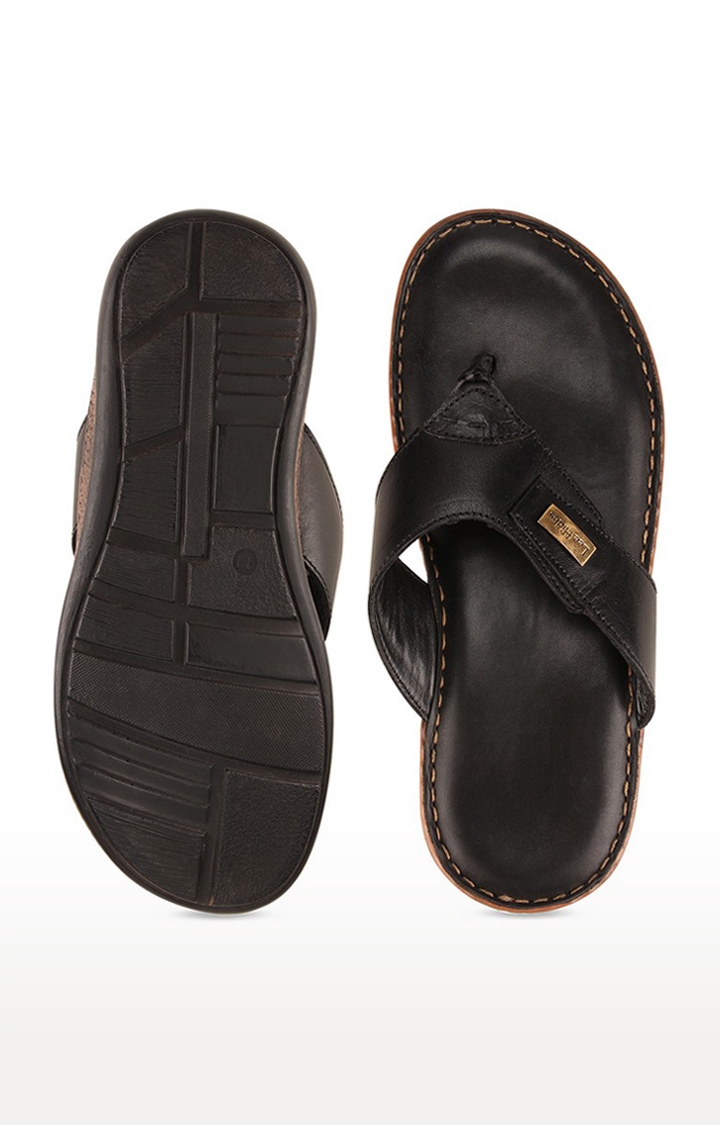 Regal | Men's Black Leather Flip Flops 2
